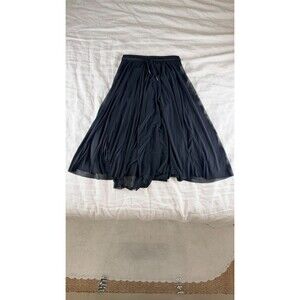 SHEIN Black Mesh Midi Skirt Womens Large Layered Flowy A-Line Drawstring Waist